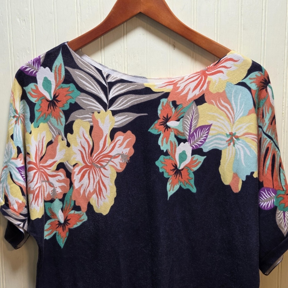 Talbots Sweater‎ Womens Medium Multicolor Floral Boat Neck Dolman Sleeve Knit